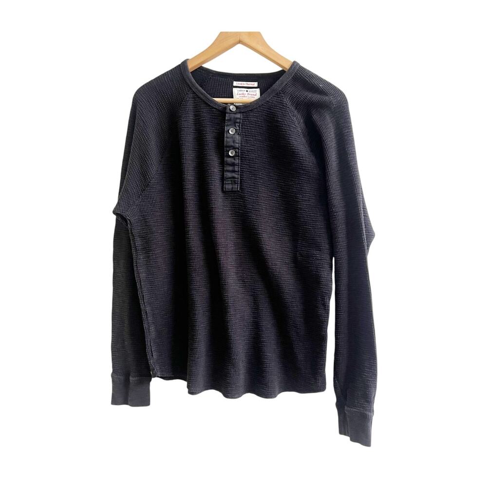 Vintage Lucky Brand Shirt Live In Thermal Men's L Black Textured Long Sleeve